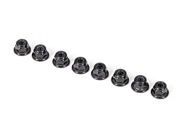 Traxxas 2744X Nuts, 3mm nylon locking, flanged, black (8)