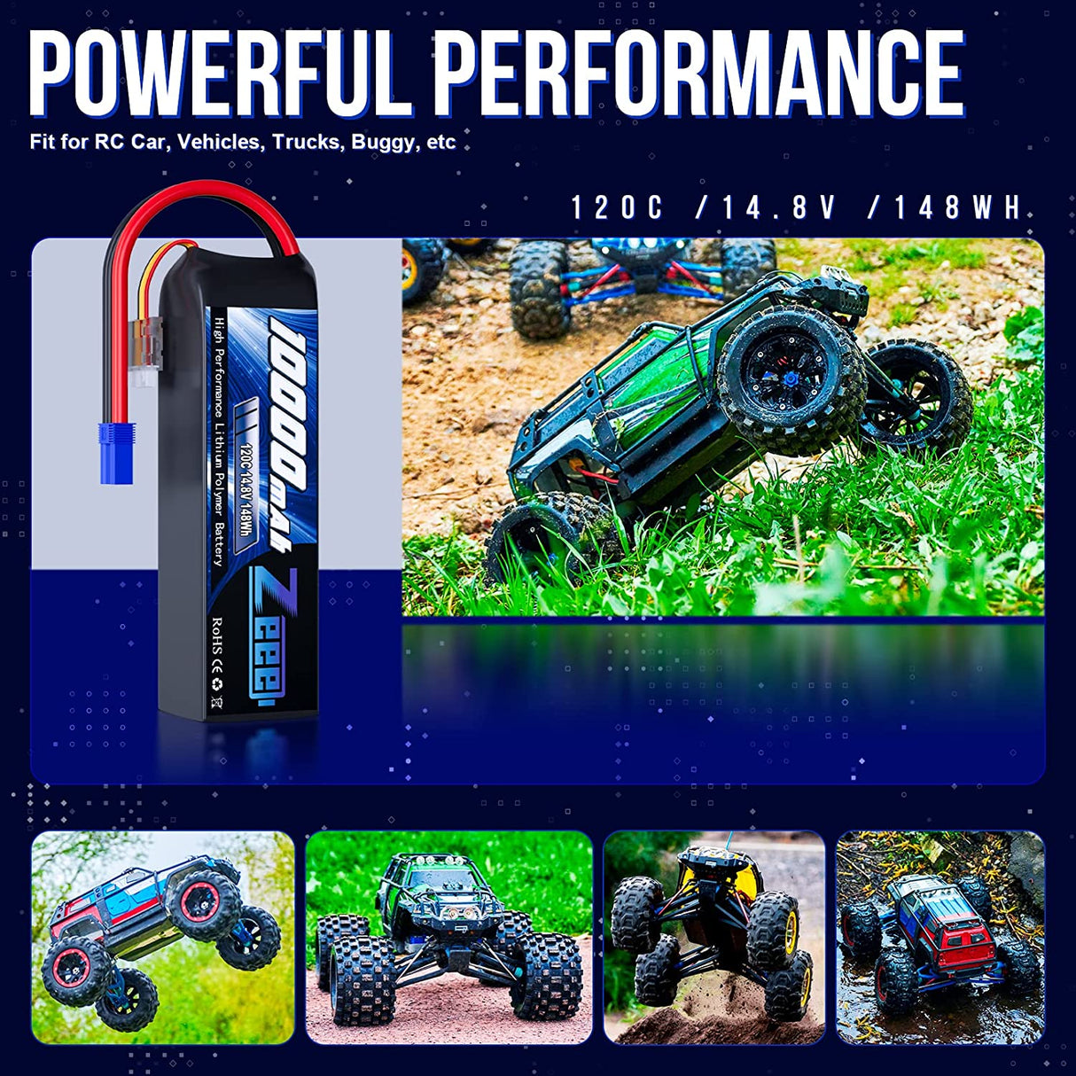 Zeee 4S 10000mAh 14.8V 120C avec connecteur EC5 étui souple