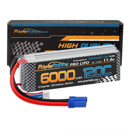 Powerhobby 3s 11.4V 6000mah 120c Graphne + HV Lipo Battery w EC5 Plug