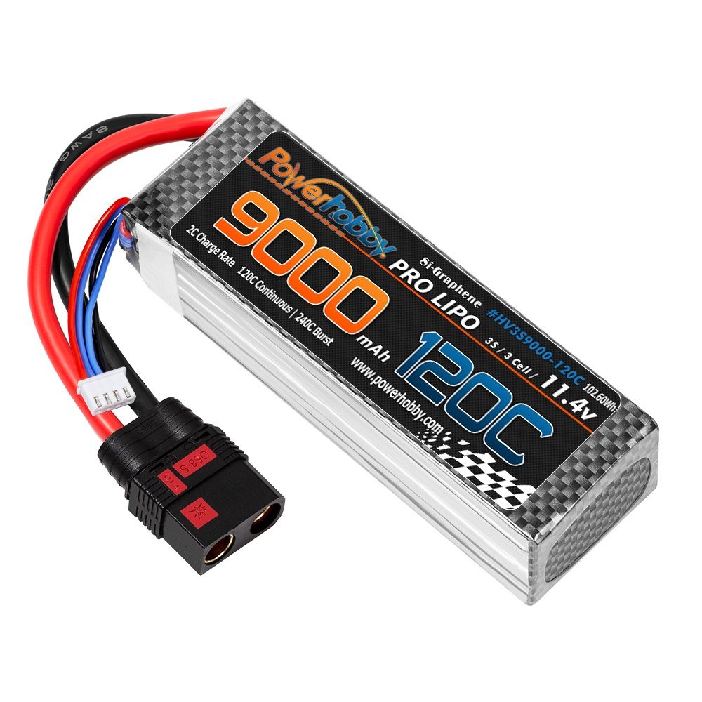 Powerhobby 3S 11.4V 9000mah 120C GRAFENO + HV Lipo Batería con enchufe QS8 Cable 8AWG