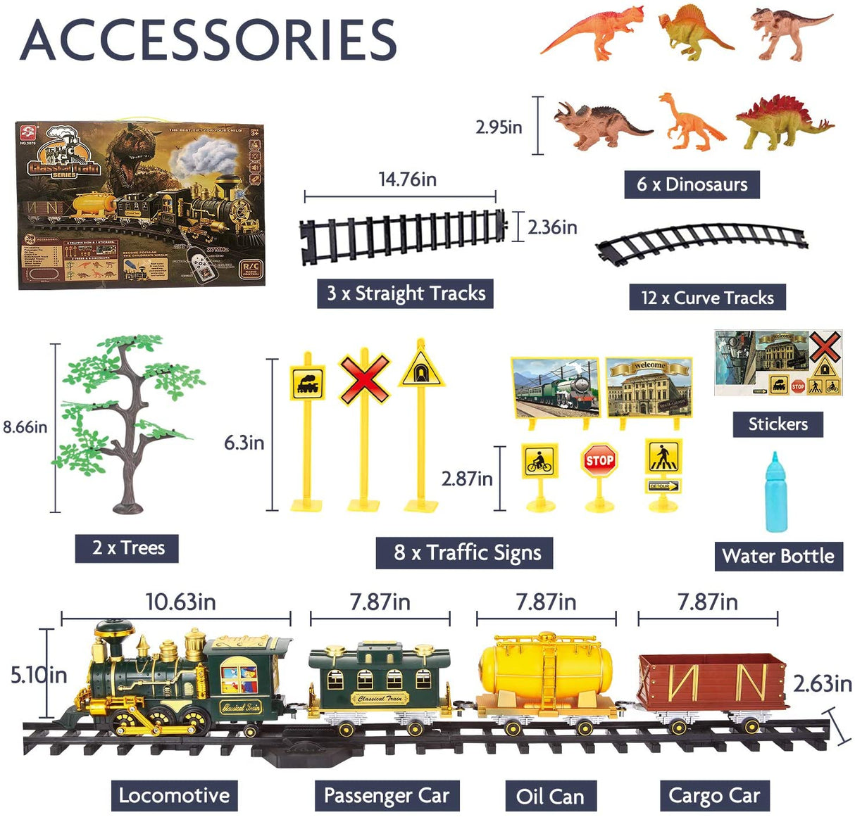 Classical Train Set Toy with Remote & Dinosaur