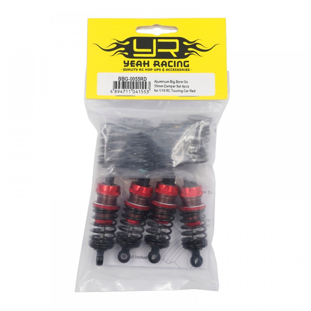 YEAH RACING BBG-0055RD ALUMINUM BIG BORE GO 55mm DAMPER SET 4PCS FOR 1/10 RC TOURING CAR RED