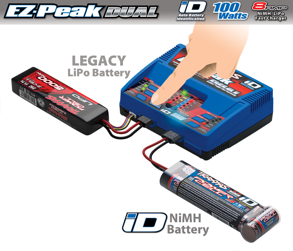 Cargador de batería multiquímico dual Traxxas 2972 EZ-Peak con identificación automática (3S/8A/100W)