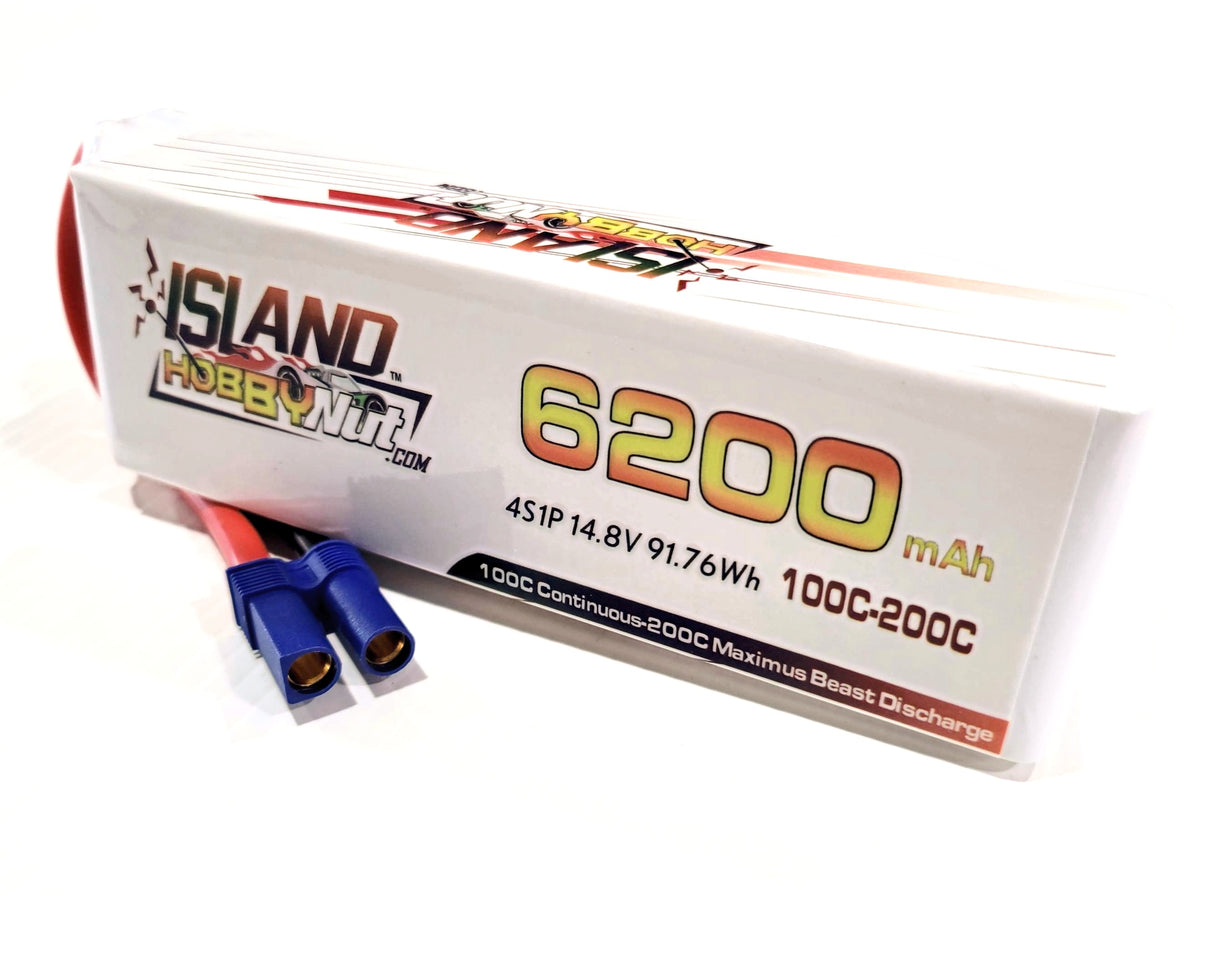 ISLANDHOBBYNUT 6200MAH 14.8V 4S 100C - 200C BATTERIE LIPO AVEC EC5 ET 8 JAUGE WI