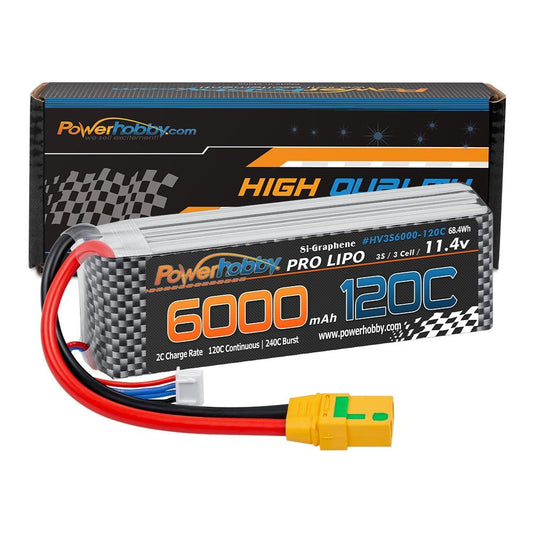 Powerhobby 3s 11.4V 6000mah 120c Graphne + HV Lipo Battery w XT90 Plug