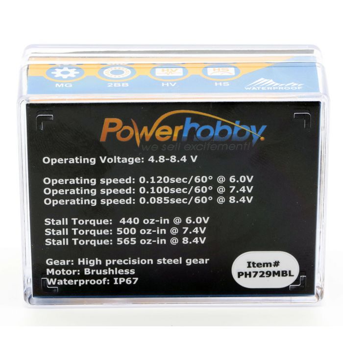 Powerhobby PH729MBL HV servo à engrenages en acier sans balais étanche/boîtier en aluminium