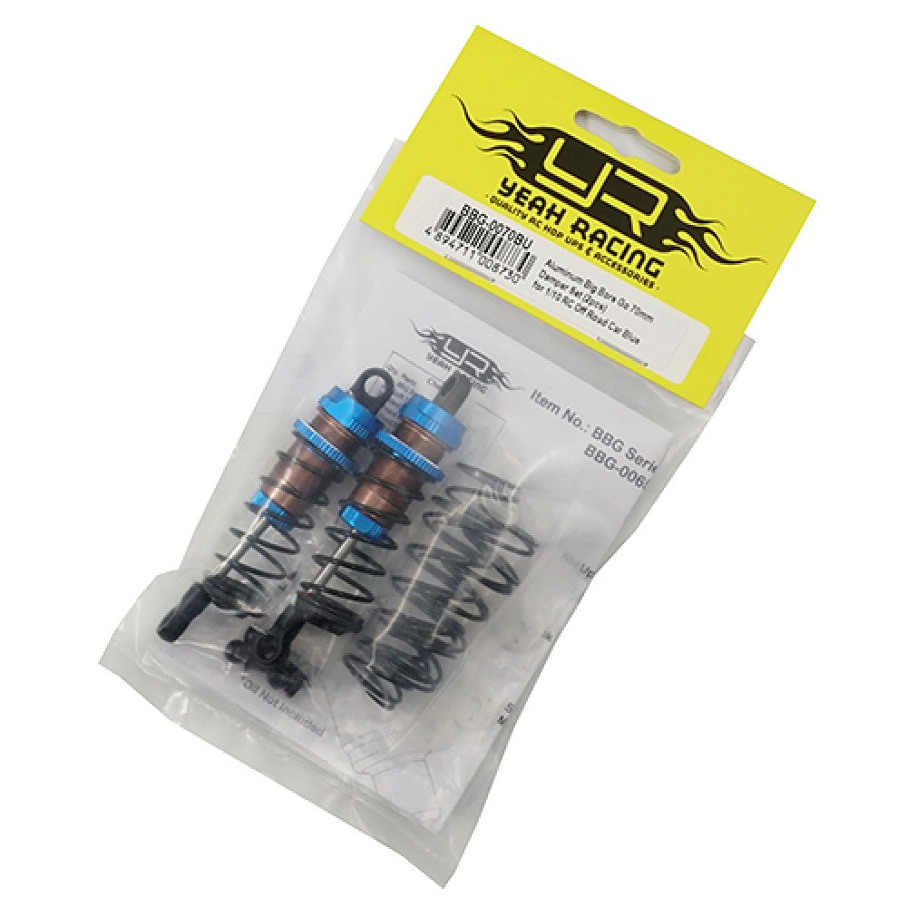 YEAH RACING BBG-0070BU ALUMINIO BIG-BORE GO 70mm JUEGO DE AMORTIGUADORES 2PCS PARA 1/10 RC OFFROAD CARBLUE