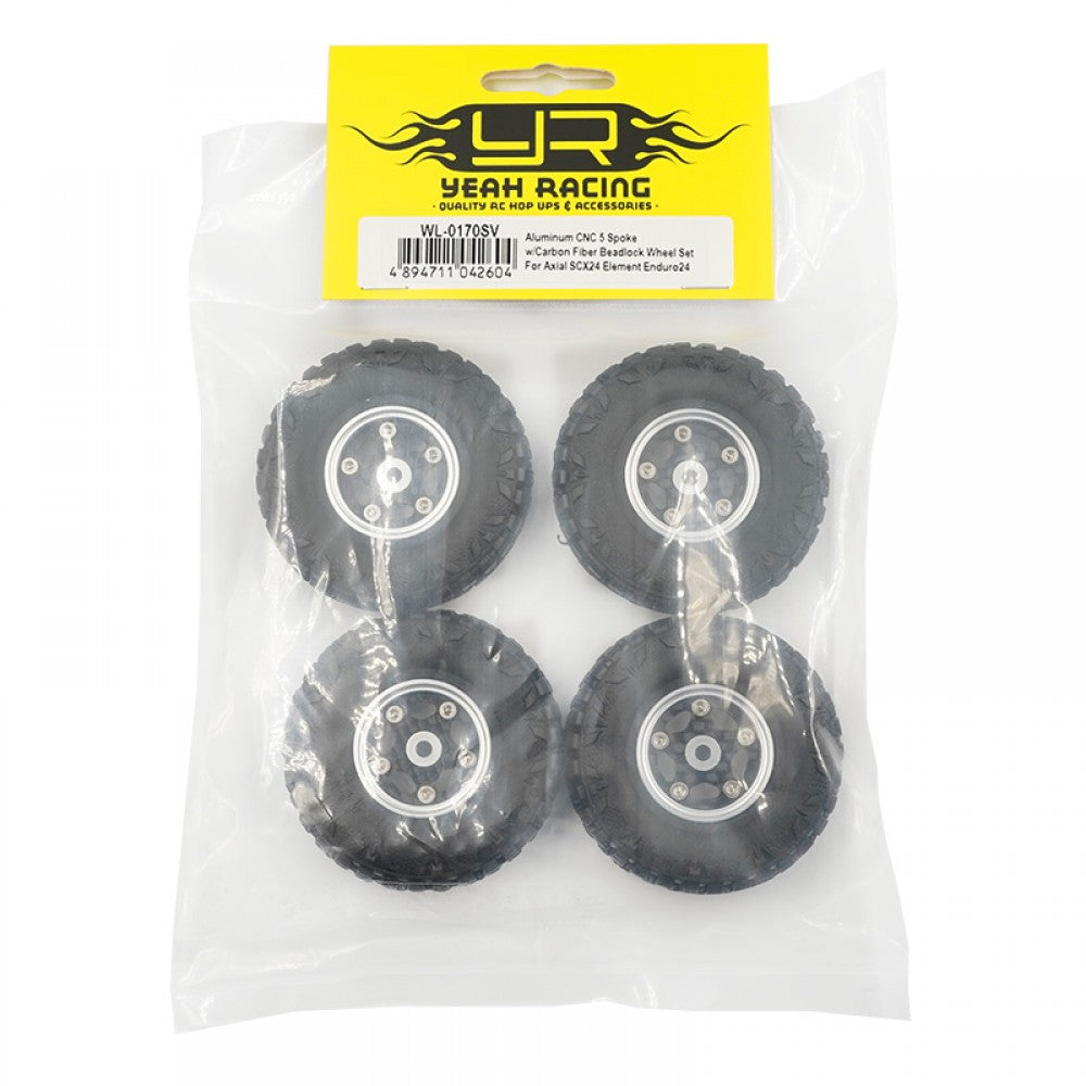 Yeah Racing JEU DE ROUES À 5 RAYONS CNC EN ALUMINIUM AVEC GRAPHITE BEADLOCK POUR AXIAL SCX24