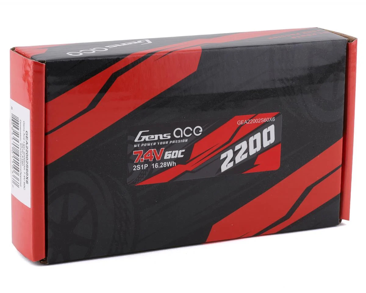 Batería LiPo Gens Ace 2s 60C (7.4V/2200mAh) con conector XT-60