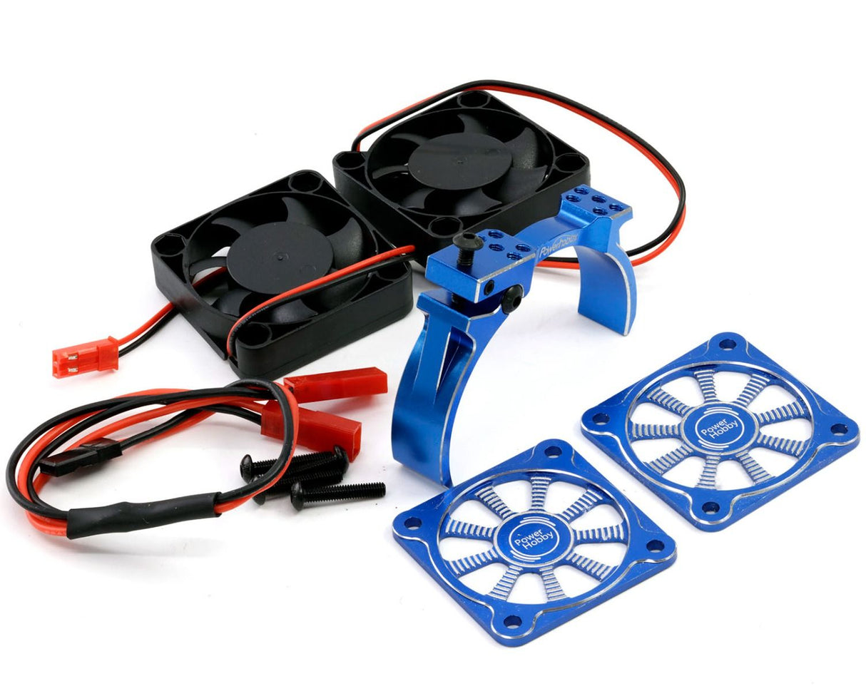 Powerhobby PH1293BLUE 1/8 Aluminum Heatsink 40mm Dual High Speed Cooling Fans w/Cover Blue