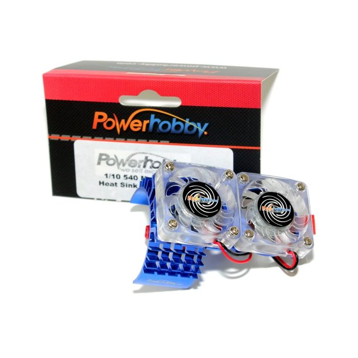 Powerhobby Motor de aluminio disipador de calor doble ventilador de refrigeración Traxxas Slash 4x4 azul