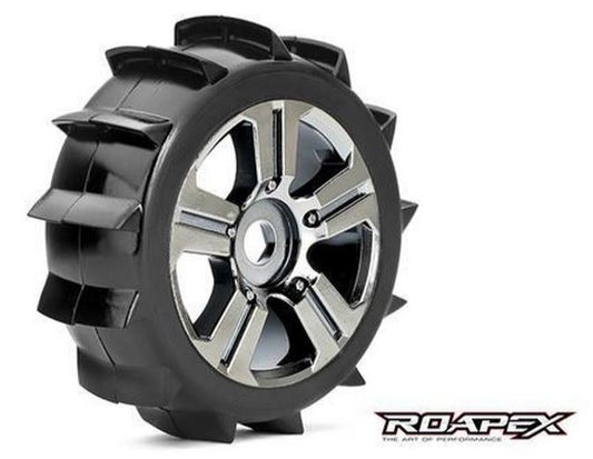 ROAPEX Paddle 1/8 Buggy Tires, Mounted on Chrome Black Wheels, 17mm Hex (1 pair)