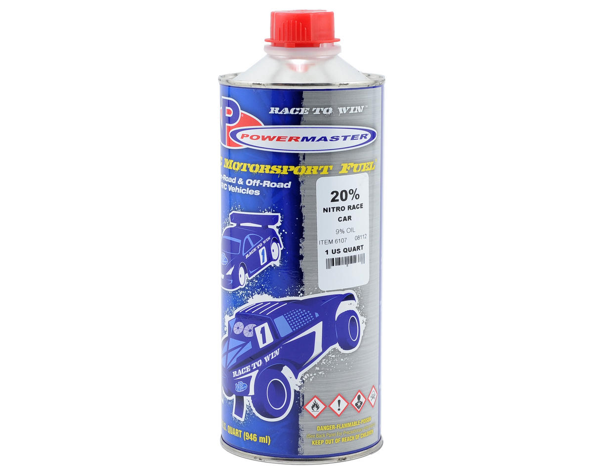 VP RACING PowerMaster Nitro Race 20% combustible para automóvil (9% mezcla de ricino/sintético) (un cuarto de galón)