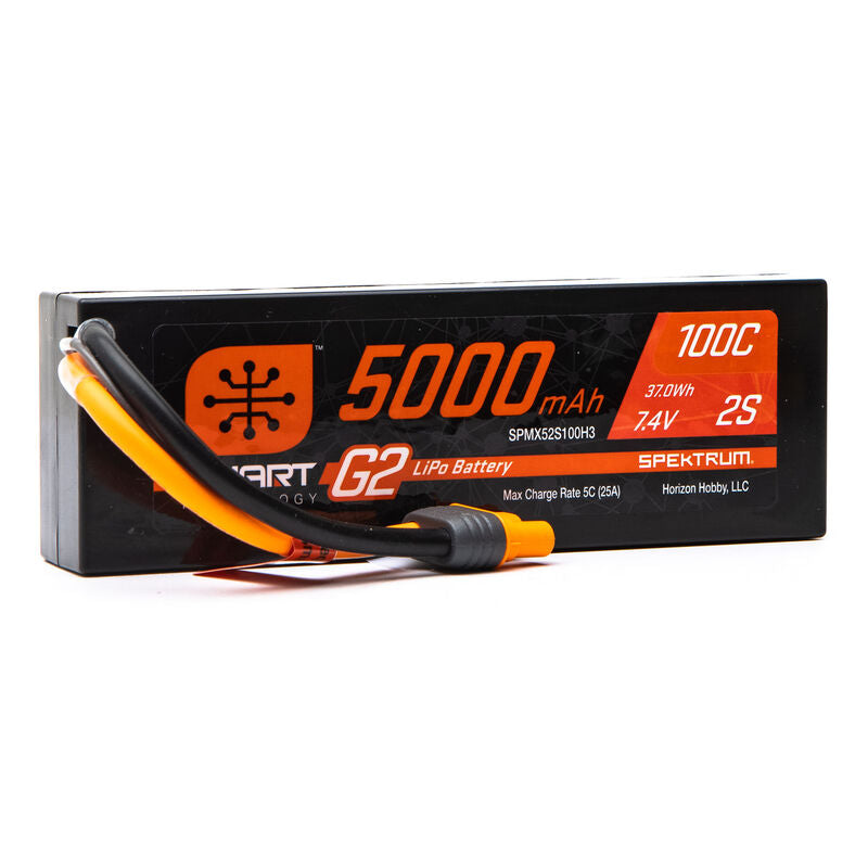 SPEKTRUM SPMX52S100H3 7.4V 5000mAh 2S 100C Smart G2 batterie LiPo à étui rigide