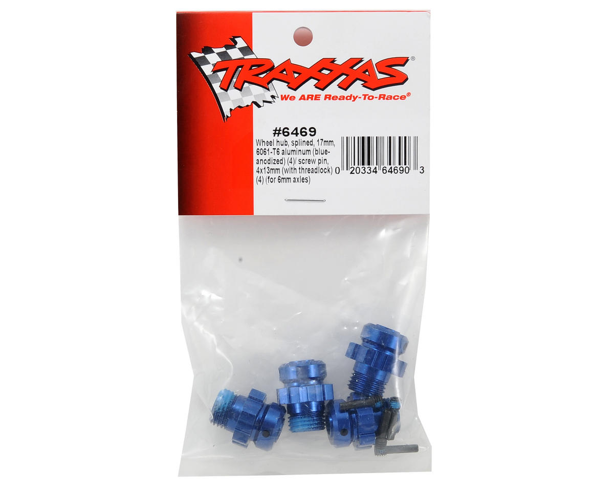 Traxxas 6469 Juego de cubos de rueda estriados de aluminio de 17 mm (azul) (4)