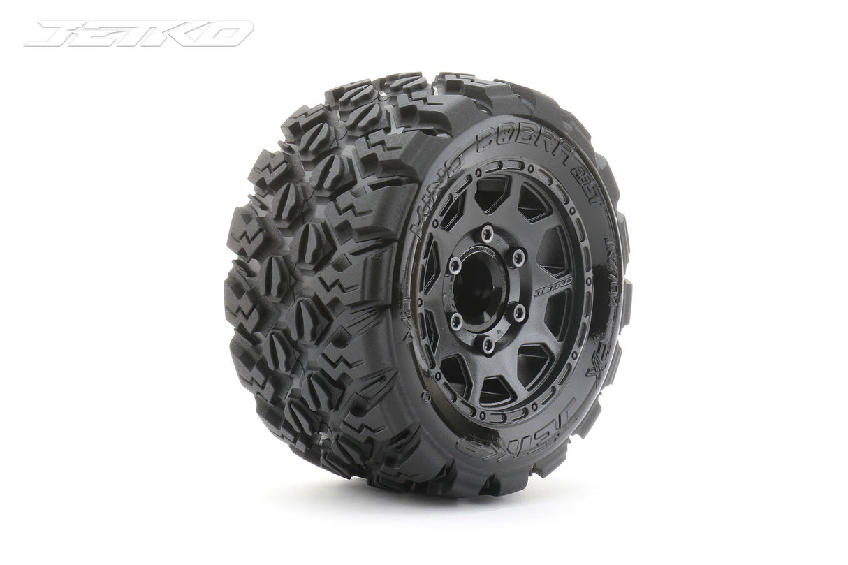 Pneus Jetko 2802CBMSGNB1 1/10 MT 2.8 King Cobra montés sur jantes à griffes noires