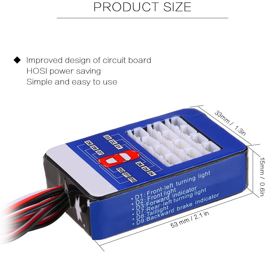 Kit de iluminación RC de 12 LED para dirección/freno/luces Flash RC de simulación inteligente para 1