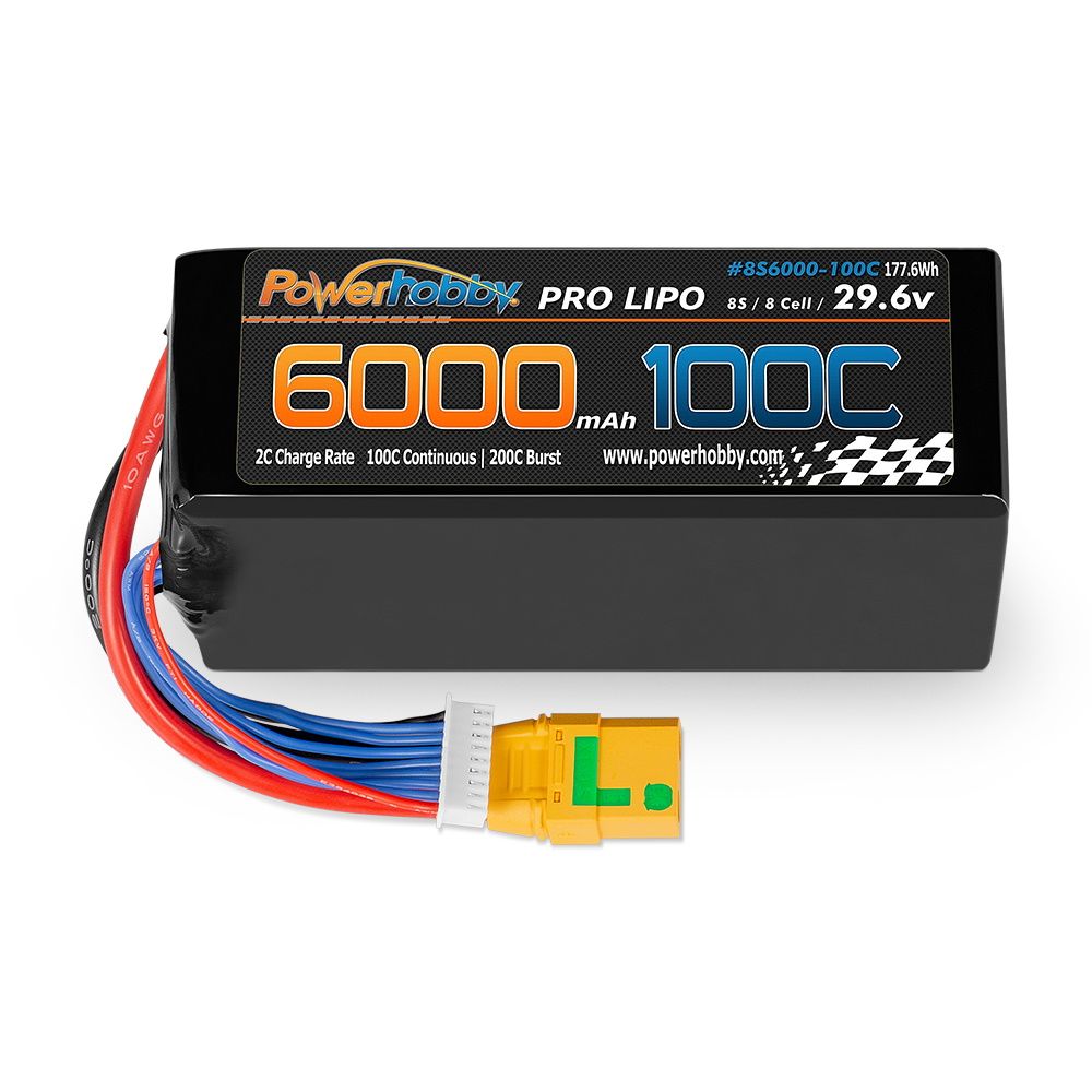 Powerhobby 8S 29.6V 6000mah 100c Lipo Battery w XT90 Plug