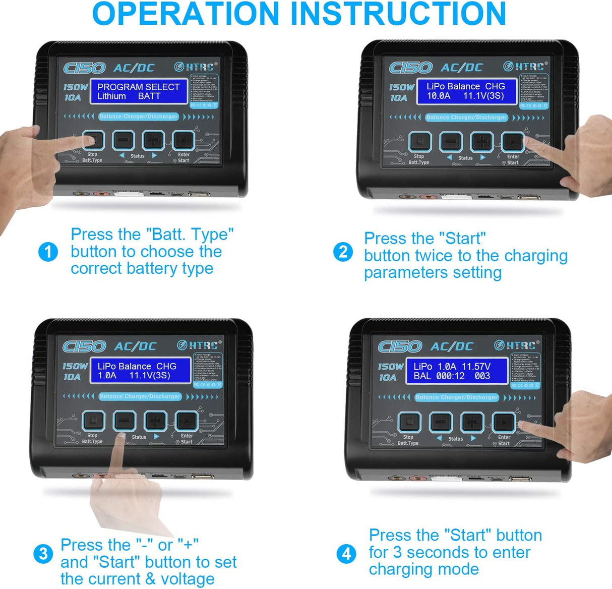 HTRC C150 SINGLE RC Balance Cargador Descargador AC 150W DC 240W 10 AMPS 1 - 6S