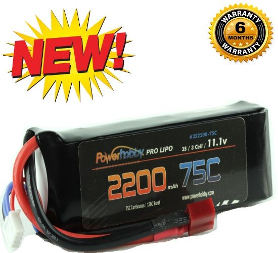 Batterie Lipo Powerhobby 3S 11,1 V 2200 mAh 75C avec prise Deans 3 cellules