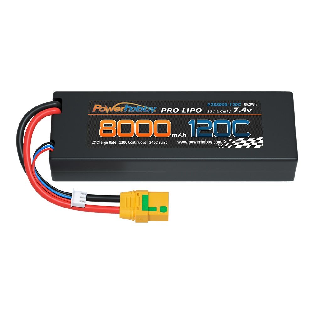 Powerhobby 2S 7.4V 8000MAH 120C Graphene + HV Lipo Battery XT90 Hard Case