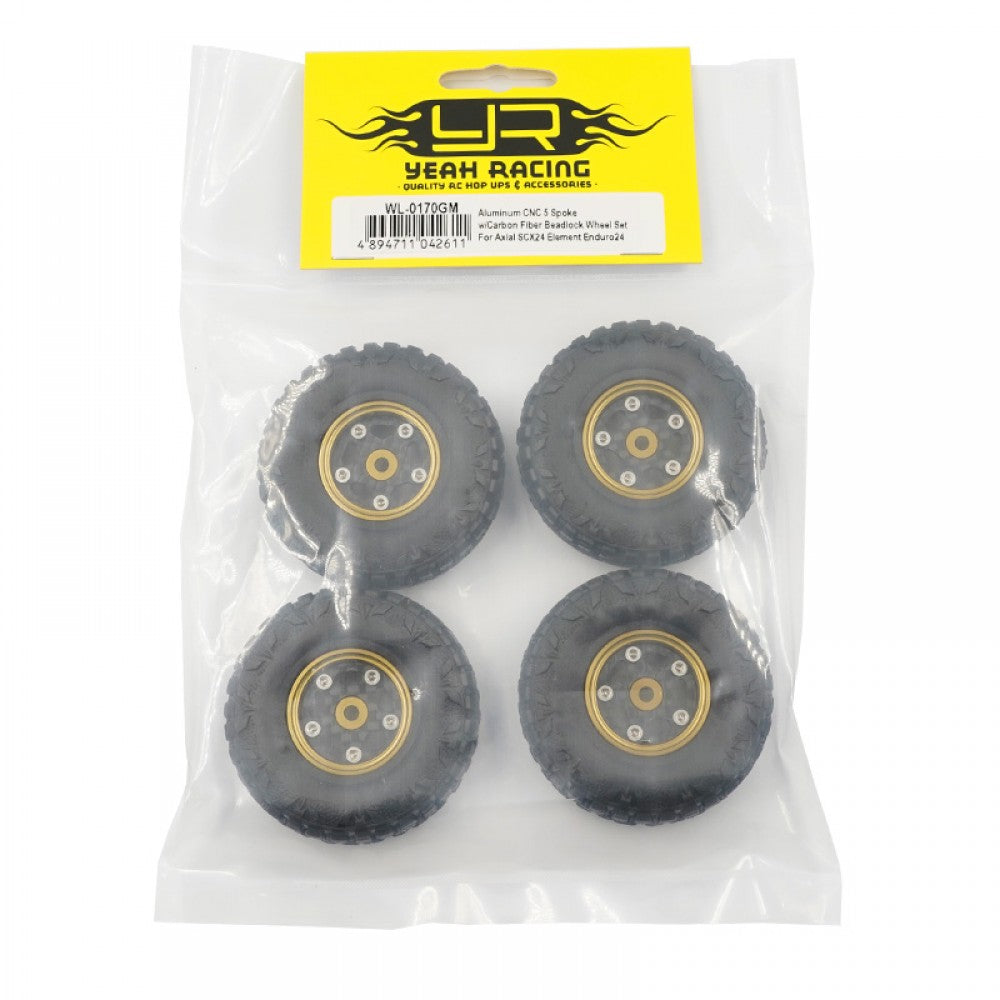 Yeach Racing ALUMINUM CNC 5 SPOKE W/ GRAPHITE BEADLOCK WHEEL SET FOR AXIAL SCX24
