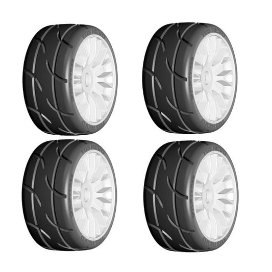 GRP GTH03-XM4 1/8 GT T03 REVO SoftMedium Mounted Tires Wheels (4) WHITE