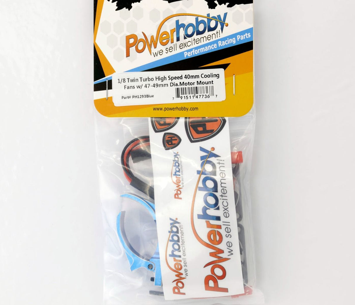 Powerhobby PH1293BLUE 1/8 Aluminum Heatsink 40mm Dual High Speed Cooling Fans w/Cover Blue