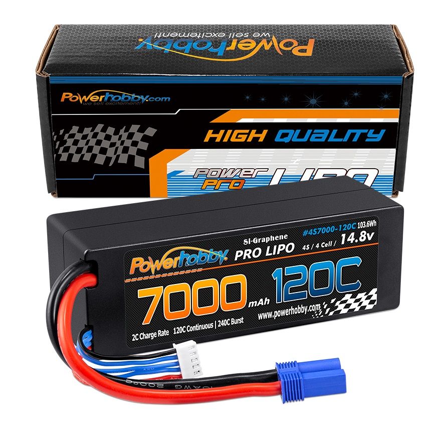 Powerhobby 4s 14.8V 7000MAH 120C Batería Lipo de grafeno con estuche rígido con enchufe EC5