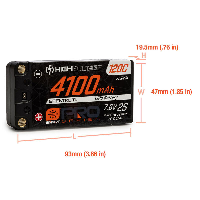 Batería LiHV Spektrum 7.6V 4100mAh 2S 120C Smart Pro Race Shorty Hardcase: Tubos