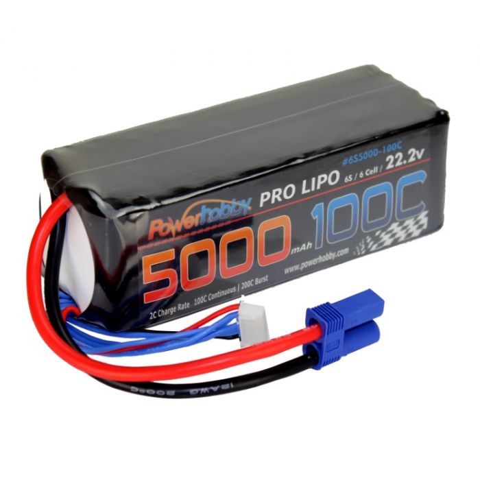 Powerhobby 6s 22.2v 5000mah 100c Lipo Battery w EC5 Plug Hard Case 6-Cell