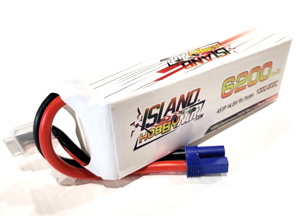 ISLANDHOBBYNUT 6200MAH 14.8V 4S 100C - 200C BATTERIE LIPO AVEC EC5 ET 8 JAUGE WI