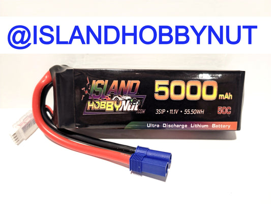 ISLANDHOBBYNUT 5000MAH 11.1V 3S 50Cc- 100c LIPO BATTERY W/ EC5 & 8 GAUGE WIRE
