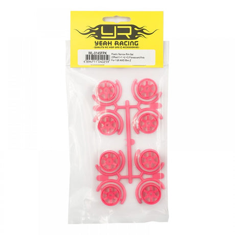 Yeah Racing WL-0168FPK PLASTIC WIDE RIM SET 11MM (OFFSET 0 +1 +2 +3) FLORESCENT PINK FOR 1/28 AWD MINI-Z