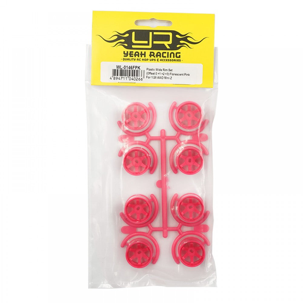 Yeah Racing WL-0146FPK PLASTIC WIDE RIM SET 11MM (OFFSET 0 +1 +2 +3) FLORESCENT PINK FOR 1/28 AWD MINI-Z