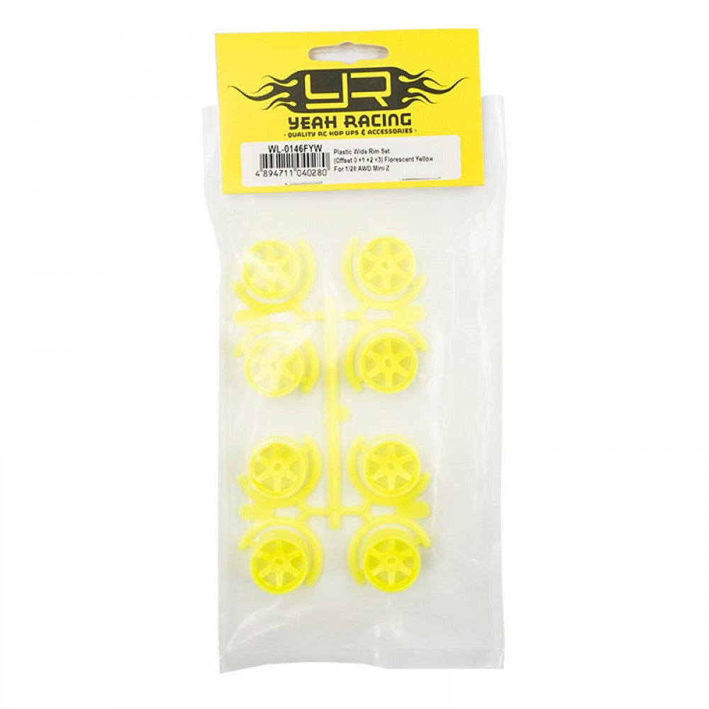 Yeah Racing WL-0146FYW PLASTIC WIDE RIM SET 11MM (OFFSET 0 +1 +2 +3) FLORESCENT YELLOW FOR 1/28 AWD MINI-Z