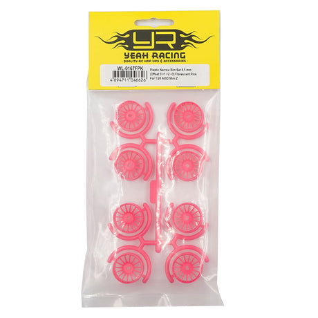 Yeah Racing WL-0167FPK PLASTIC NARROW RIM SET 8.5 MM (OFFSET 0 +1 +2 +3) FLORESCENT PINK FOR 1/28 AWD MINI-Z