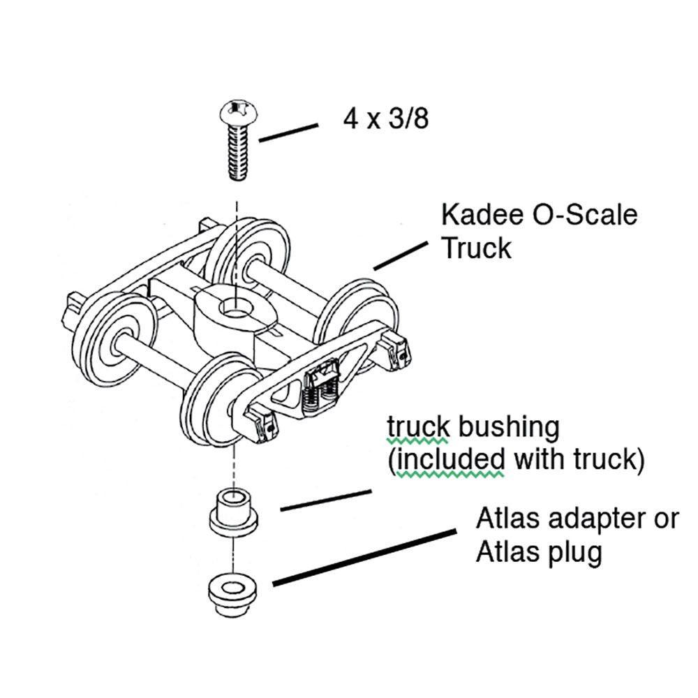 Kadee #757 O 2 Rail Arch Bar Metal Trucks with 33" Ribbed Back Metal P48 Wheels