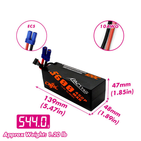 Batterie Lipo à étui rigide CNHL Racing Series 5600mAh 14.8V 4S2P 120C avec prise EC5