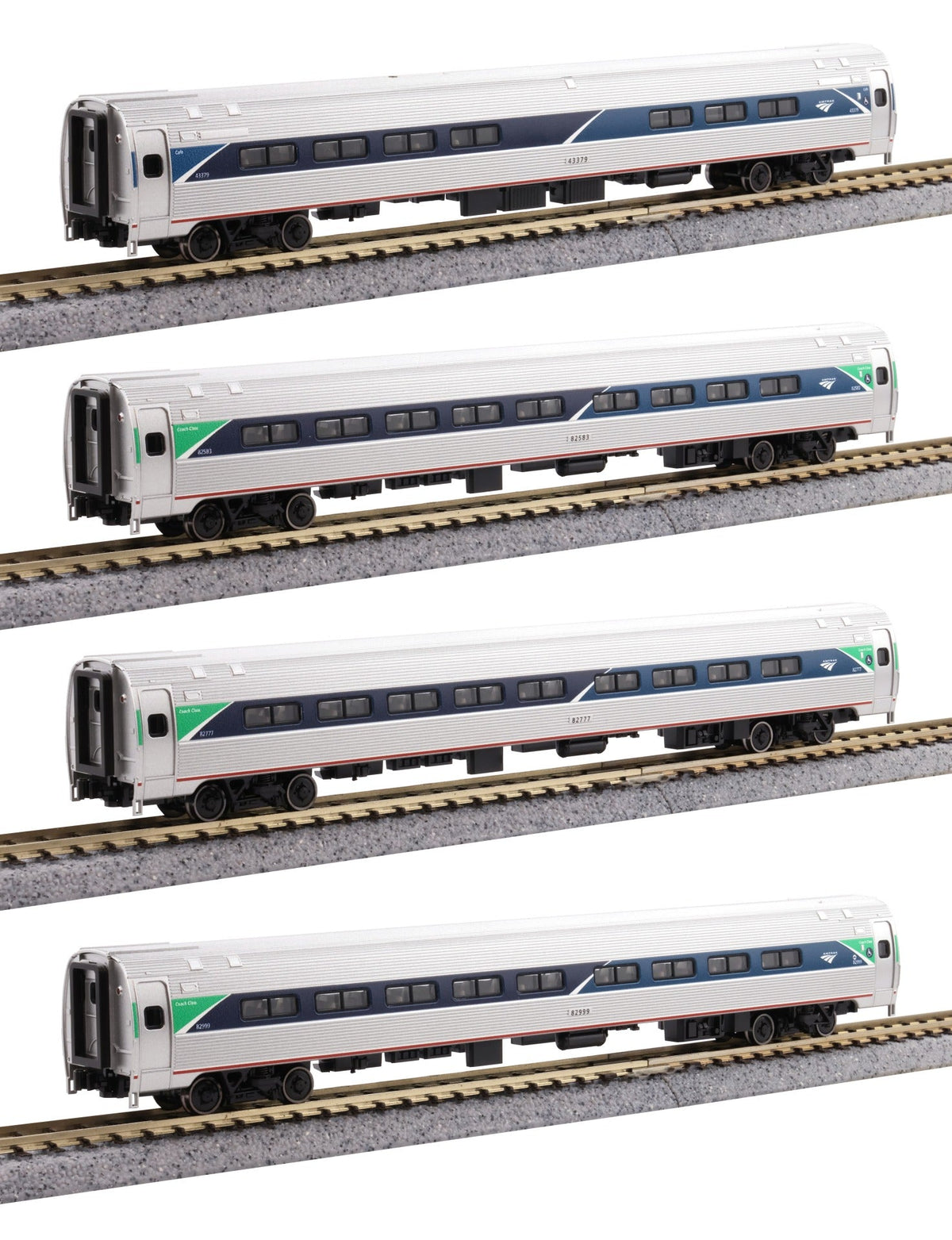Kato 106-8021 N Amfleet I 4 Car Bookcase Set Phase VII Amtrak passenger cars
