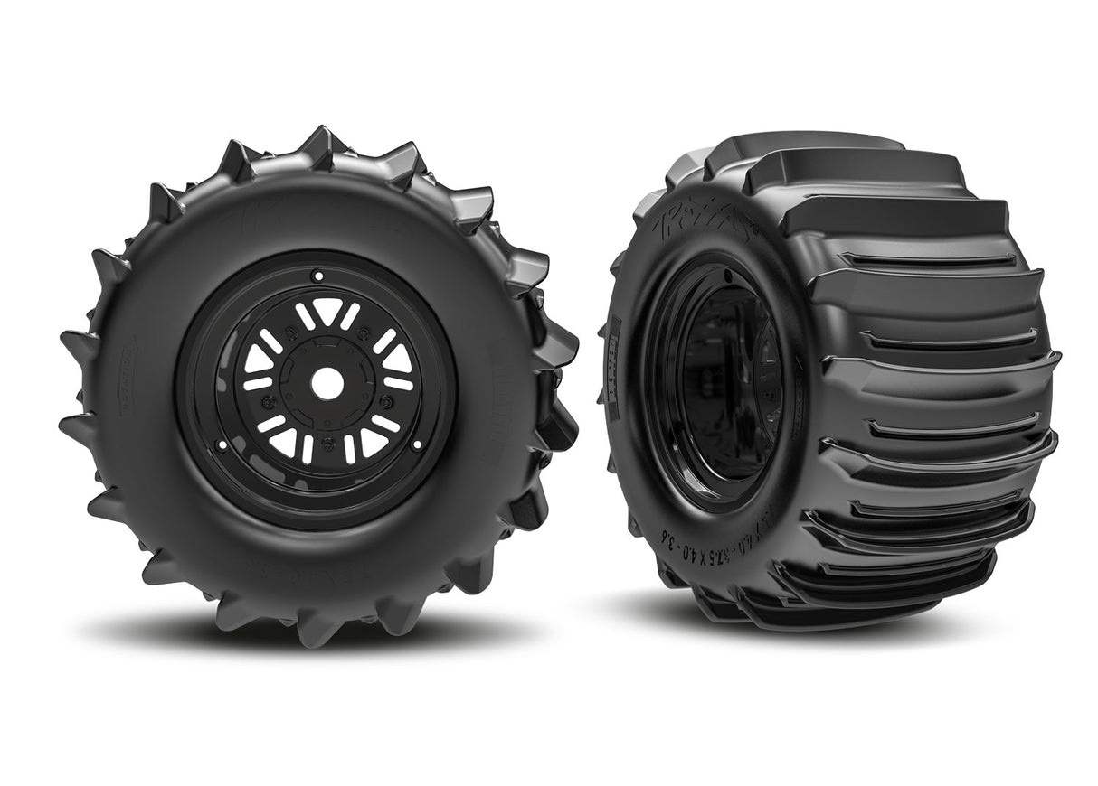 Traxxas 10973 3.2" Funco Black Rear Wheels & Paddle Tires (2)