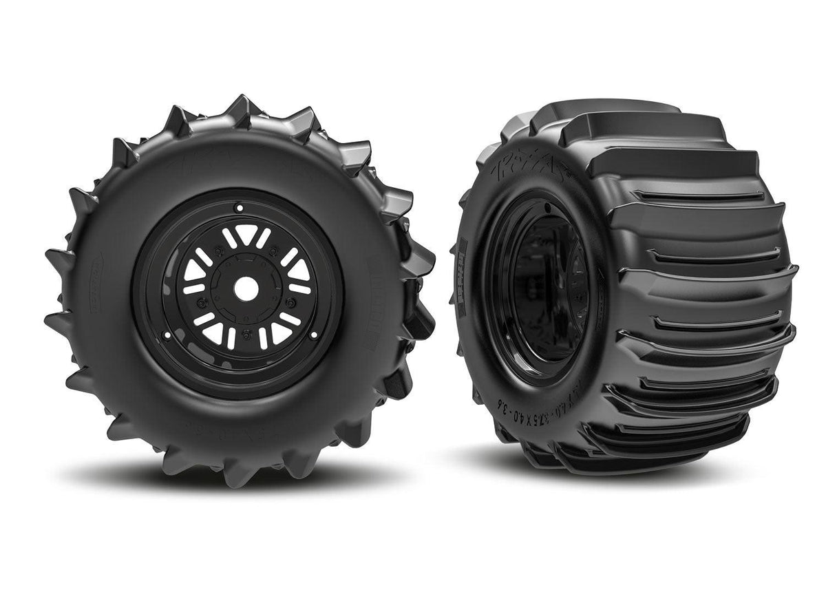 Traxxas 10973 Funco Black Rear Wheels & Paddle Tires (2)