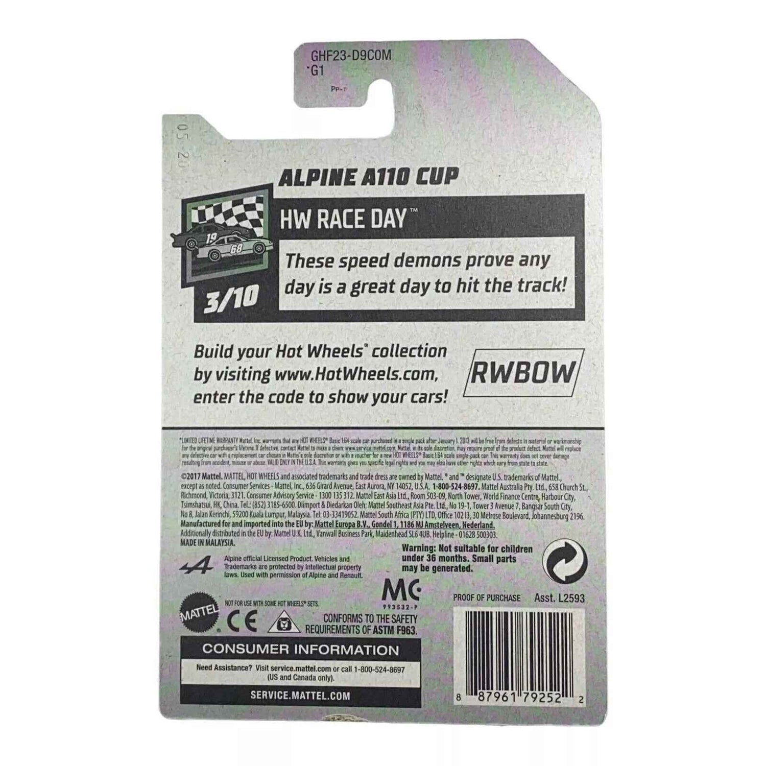 Hot Wheels Alpine A110 Cup - Race Day Series 3/10