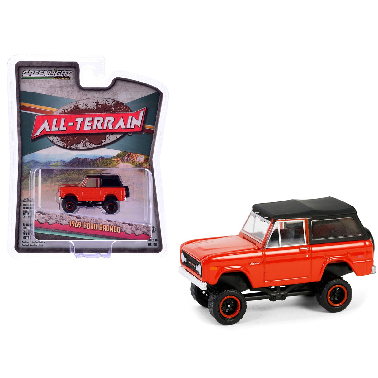 1969 Ford Bronco Lifted with Soft Top - Poppy Red All-Terrain Series 16 Greenlight Collectibles