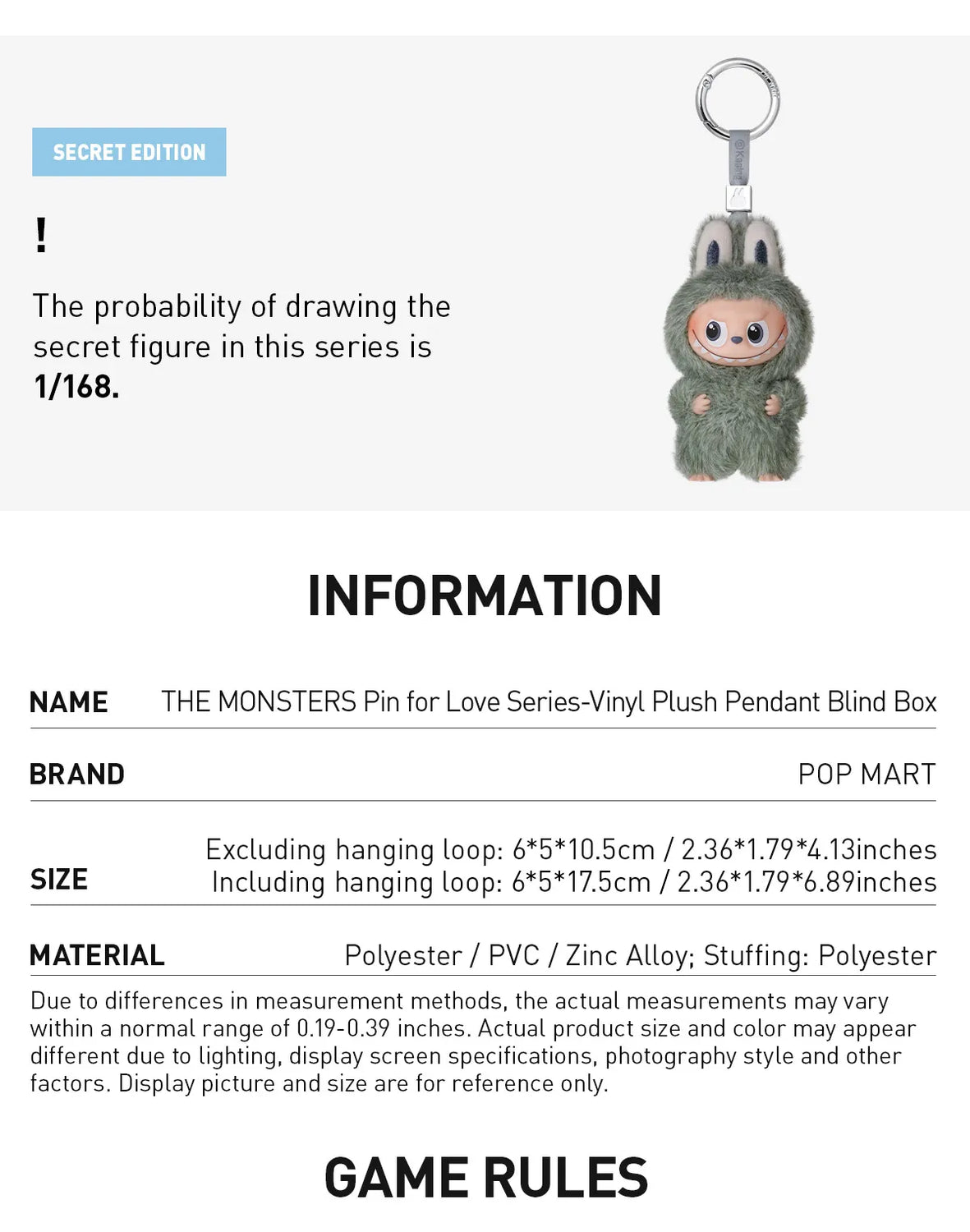 Pop Mart Labubu Pin for Love Series Blind Box (N-Z) Blue