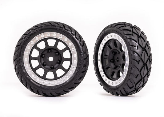 Traxxas 2479G Tires & wheels, assembled (2.2" black, satin chrome beadlock wheels, Anaconda® 2.2" tires with foam inserts) (2) (Bandit® front)