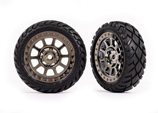 Traxxas 2479T Neumáticos y ruedas, ensamblados (ruedas cromadas negras de 2,2", neumáticos Anaconda® de 2,2" con inserciones de espuma) (2) (frente Bandit®)