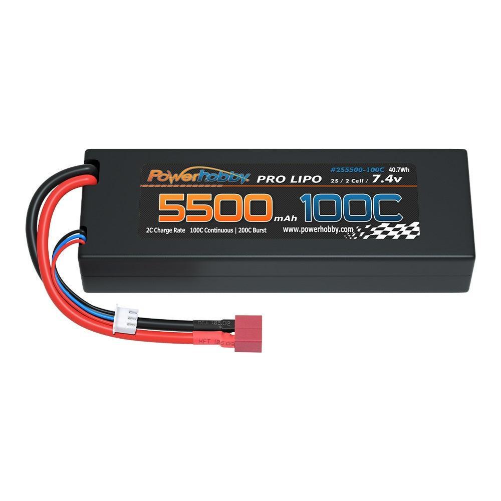 Powerhobby 2S 7.4V 5500MAH 100C Lipo Battery w Deans Plug Hard Case