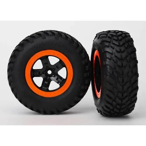 Traxxas 5864 Tire/Wheel Glued Orange Beadlock Wheels SCT Tires 1/10 Slash 2wd