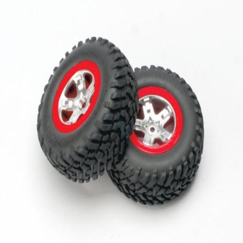 Traxxas 5873A SCT Tires/Chrome Wheels/Red Beedlock Rear (2) Slash F-150